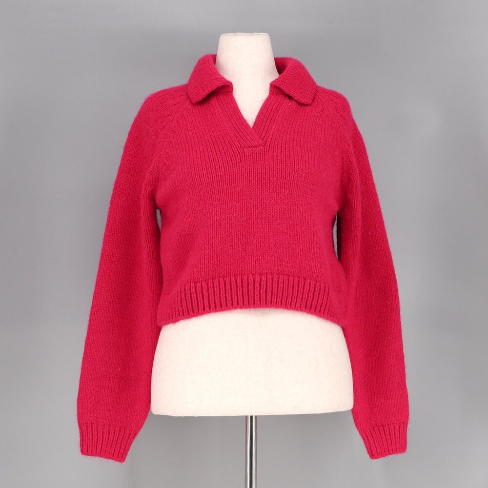 NWT ZARA Polo Neck Knit Cropped Sweater Reddish Pink Size L